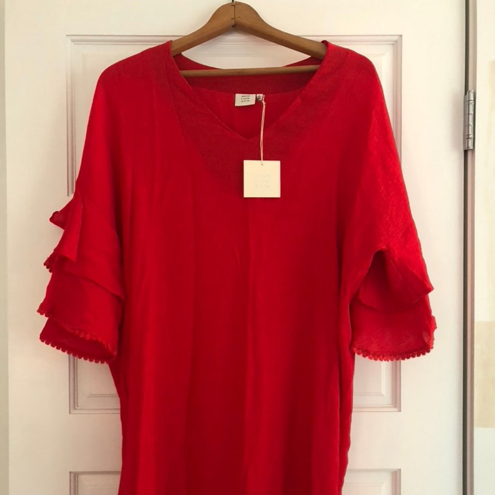 GOOD LUCK GEM V-Neck Ruffle Sleeve Dress - Picture 1 of 9